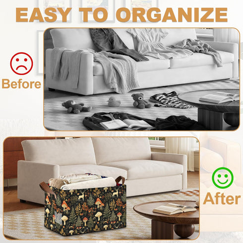 Oeaskly Closet Forest Mushroom Large Storage Bins with Handles, Oxford Fabric Storage Basket, Foldable Organizer