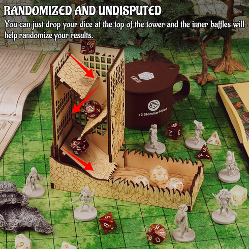 CZYY Dice Tower with Tray, Wood Laser Etched Mind Flayer Portable Collapsible Dice Roller for Board Games