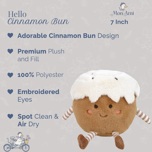 7-Inch MON AMI Cinnamon Bun Food Plush Toy for Boys & Girls | Soft Cinnamon Roll Stuffed Toy | Bakery Playtime