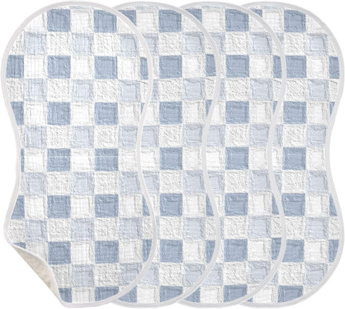 decor gift 4 Pack 22x11in Cotton Burp Cloths Muslin Breathable Blue Checkered Pattern spit up Rags for Unisex Newborns
