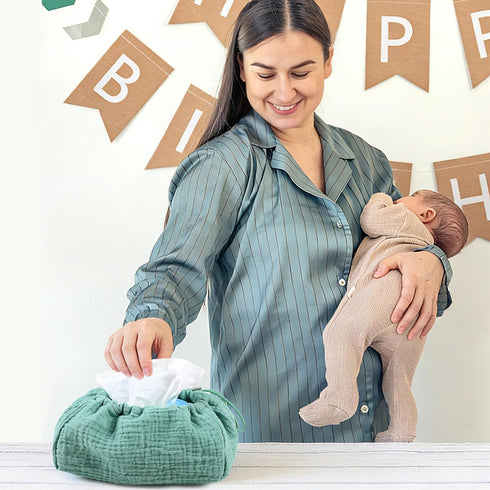 Packages, (2 Baby Wipes Cover, One Size Fits All Wipes Muslin Cotton Tissue Cover for Diaper Bag, Nursery& Changing