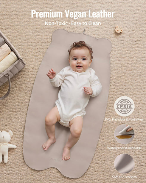 Blissful Diary Vegan Leather Portable Changing Pad, Wipeable & Waterproof Baby Change Mat in Diaper Bag, Travel