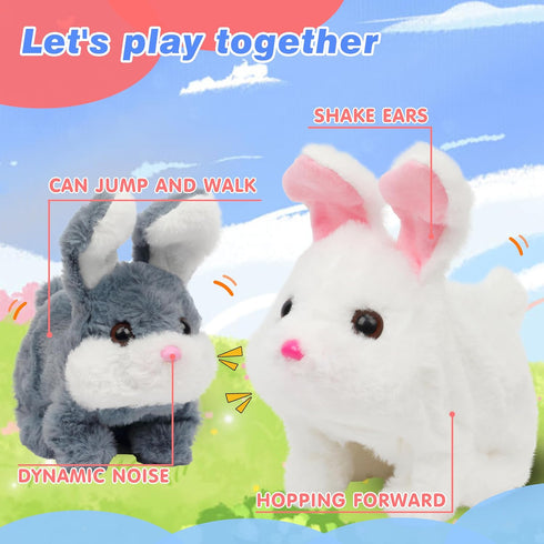Hopearl Hopping Chubby Rabbit Interactive Electronic Pet Plush Bunny Toy with Sounds and Movements, Animated Walking