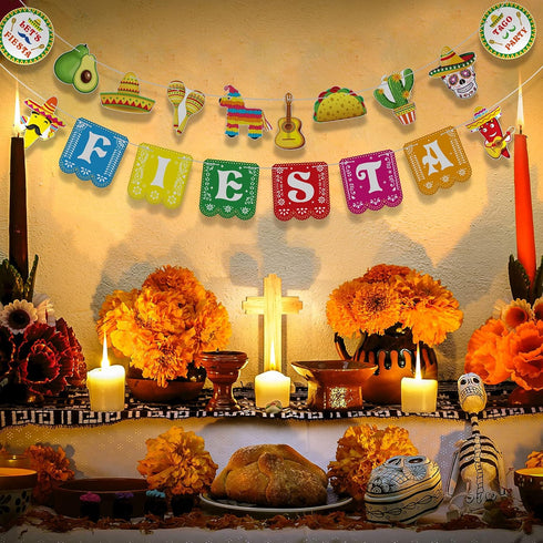 Cinco De Mayo Banner Mexican Party Supplies Sign Banner Garland for Fiesta Party Decoration, Day of The Dead Backdrops