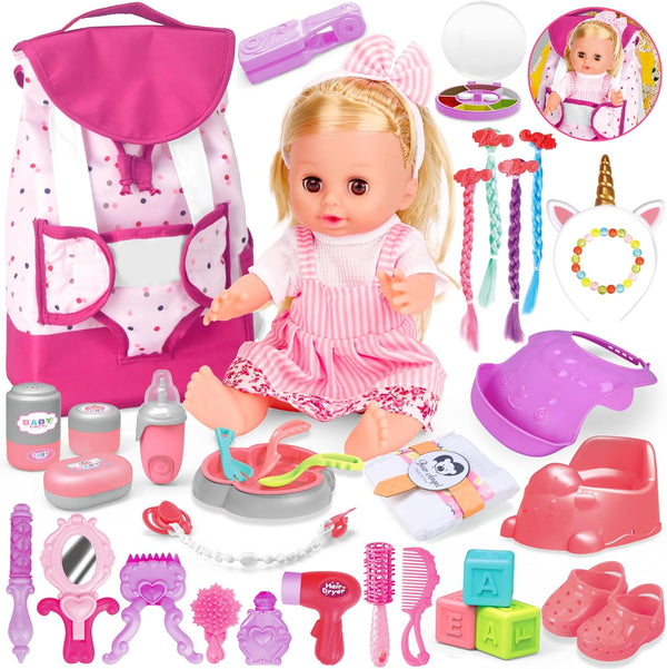 PROOU Baby Care Doll Toys Set, 36PCS Dolls Playset, Hair Salon Pretend