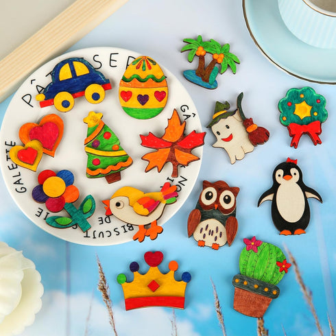 Worgree 48 Pcs DIY Wooden Magnets | Painting Kit for Kids Ages 4-12 | Glow in The Dark Party Favors and Gifts