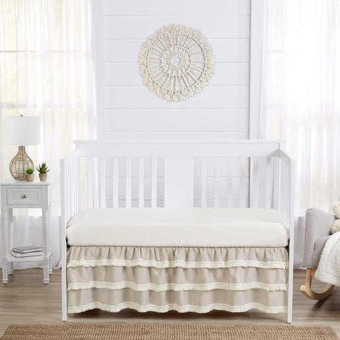 Sweet Jojo Designs Boho Bohemian Boy Girl Baby Crib Bed Skirt Nursery Dust Ruffle - Solid Taupe Beige Ivory Cream Off
