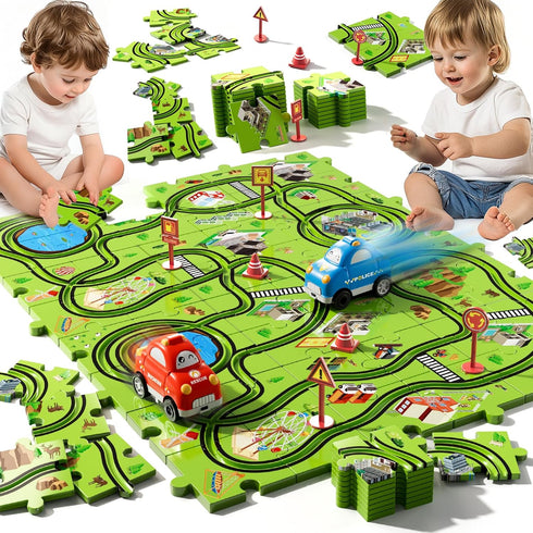 Beby Buty 48PCS Set 3 4 5 6 3-5 4-6 Puzzle Race Track Car for Toddlers Kids Boys, Toddler Toys Birthday Gifts for Years