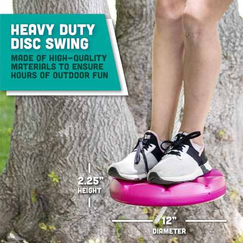 Squirrel Products Heavy Duty Pink Disc Tree Swing with Rope for Outdoor Play, Easy DIY Addition