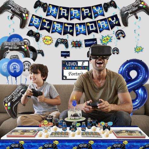 Video Game Party Decorations - 8th Birthday Supplies for Boys, HAPPY BIRTHDAY Banner, Gaming Balloons, Number 8