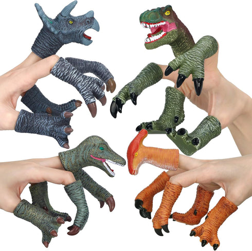 Dinosaur Toys Figure Set - Rubber Dinosaur Finger Puppets with Heads, Paws, and Feet, Bath Toys for Kids, 20pcs Finger