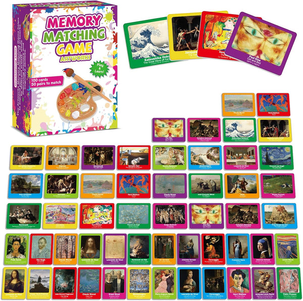 Gisgfim 50 Pairs Memory Matching Game, Famous Paintings Concentration for Adults, Fun Educational Matching Game