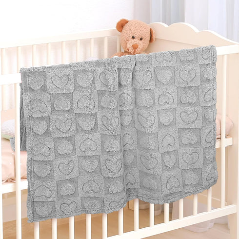 30"39" Plush Soft with Heart Checkered Baby Blanket,Fleece Infant Toddler Blankets for Girls Boys,Warm Lightweight