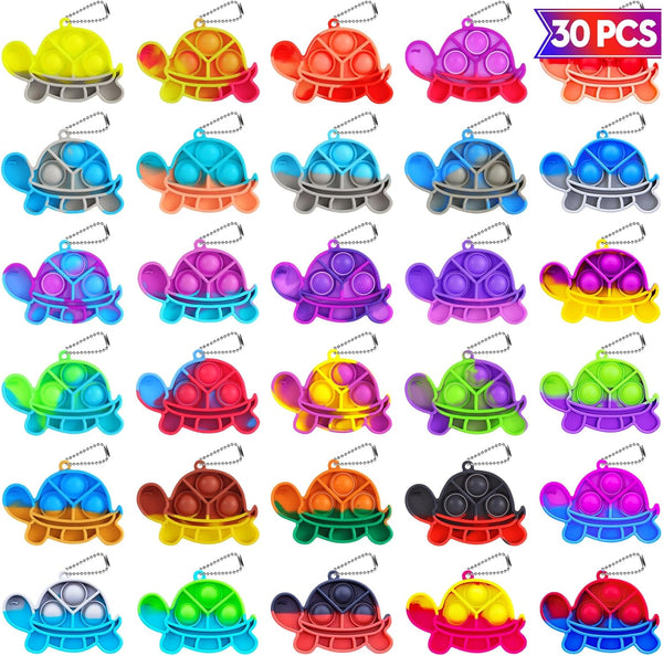 Pop Fidget Toys Bulk, 30 PCS Mini Pop Keychain Turtle Toys, Sensory Fidget Toy Pack for Kids Classroom Prizes