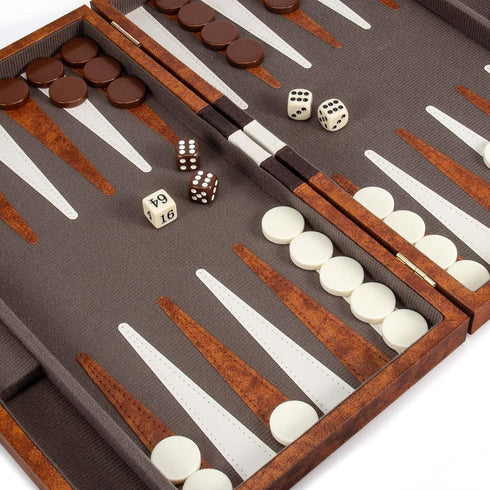 Backgammon Set - 15 Inches Classic Board Game with Leather Case, Portable Travel Strategy Game for Adults and Kids