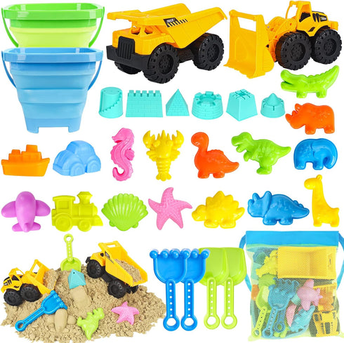 FHOZGECY Beach Toys, Sand Toys for Kids Boys and Girls with 2 Construction