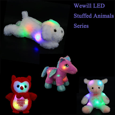 18'' WEWILL Light up White Puppy Dog LED Stuffed Animal with Colorful Night Light Glow Soft Plush Toy Gifts for Kids on