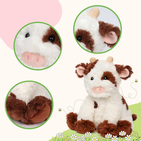 9'' Hopearl Adorable Plush Cow Toy Floppy Dairy Cattle Soft Stuffed Animal Cute Birthday Gifts for Boys Girls Kids