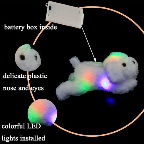 18'' WEWILL Light up White Puppy Dog LED Stuffed Animal with Colorful Night Light Glow Soft Plush Toy Gifts for Kids on