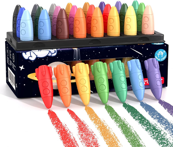24 Colors Space Crayons for Toddlers Age 1-3, Non-toxic Mess Free Unbreakable