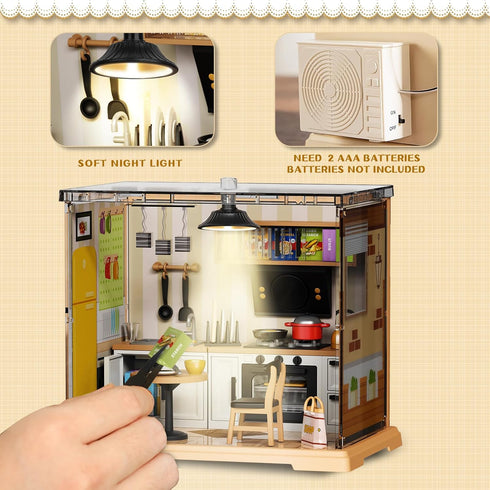 Kitchen Miniature House Kit, Mini Model Kits with Home Decor Furniture and LED, DIY Dollhouse Kit for Adults Teens