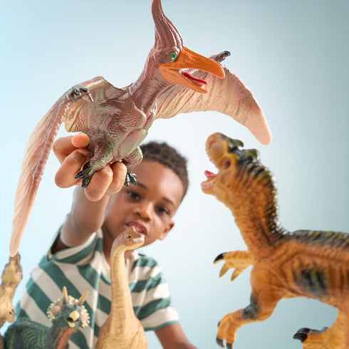 JOYIN Big Dinosaur Toys for Toddlers, 6 Piece Large Soft Dinosaur Figures with Educational Book, Realistic Toys for