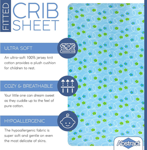 Abstract Baby/Infant Bassinet Sheets, Deep Fitted Soft Jersey Knit, 16" x 32" (Floral Blue)