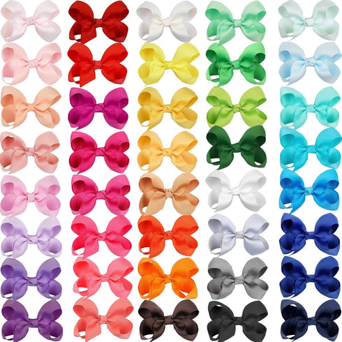 CÉLLOT 40 Pieces 3 Inch Hair Bows for Girls, Grosgrain Ribbon Boutique Clips for Teens Toddlers Kids