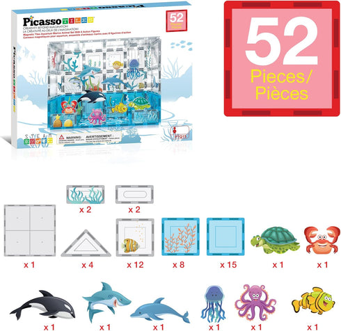 Set 8 3+ PTQ15 PicassoTiles Magnet Tiles Magnetic Building Blocks Aquarium Marine Animal Theme with Character Action