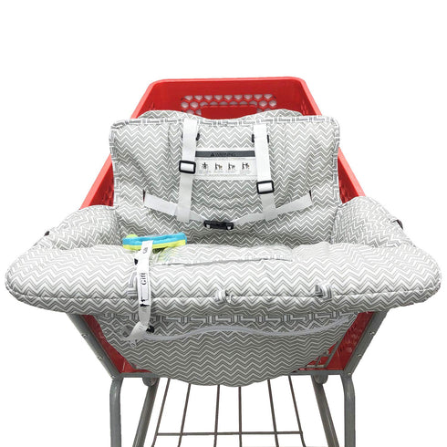 HIVVI 2-in-1 Portable Grocery Cart Seat Cover and Baby Highchair Cover (Gray Chevron)
