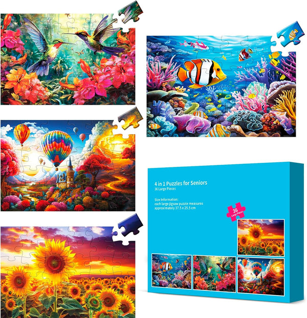 4 Packs Large Piece Puzzle for Seniors - 36 Pieces for Elderly Adults - Alzheimer’s Memory Cognitive Games