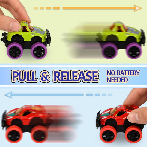 Neureyte 8 Pack Set Mini Monster Truck for Boys and Girls,Die-Cast Monster Trucks for Kids Party Favors,Pull Back