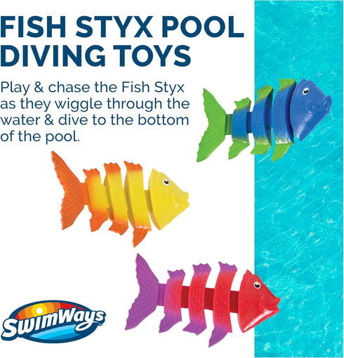 SwimWays Fish Styx Kids Fish-Shaped Pool Diving Toys, 3 Pack, Bath Toys for Ages 5 and Up