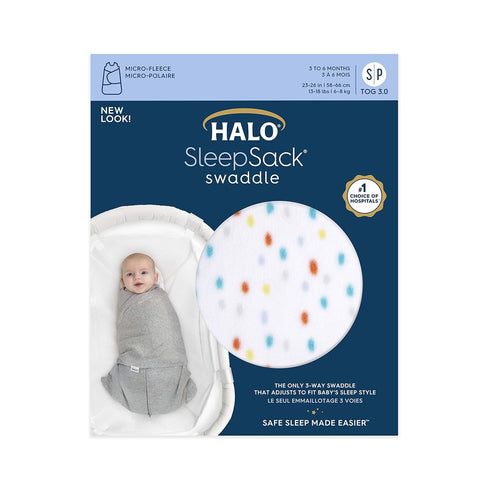 HALO Micro-Fleece Sleepsack Swaddle - 3-Way Adjustable Wearable Blanket, TOG 3.0, Confetti, Small, 3-6 Months