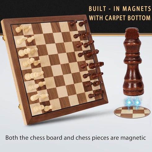Set 15" 2 Sets Set Magnetic Wooden Chess for Adults Kids, Folding Chess Boards with Extra Queens, Portable Travel Chess
