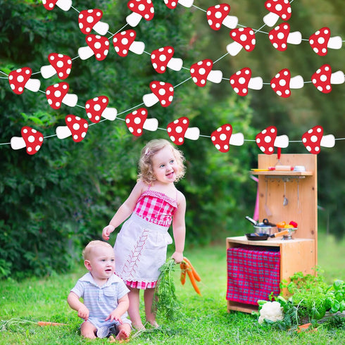 Sinload 8 Pcs Mushroom Theme Garlands Fairy Birthday Party Decorations Forest Wonderland Paper Cutouts Banners