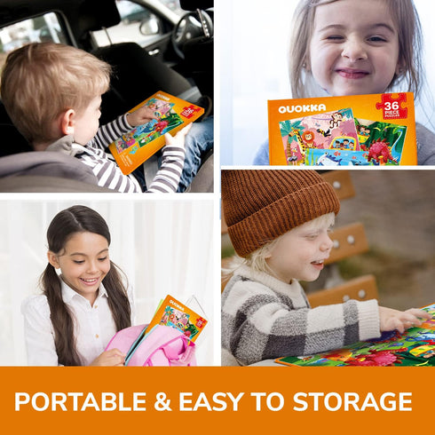 QUOKKA 36 Pieces Magnetic Puzzles for Toddlers 3-5 - Travel Games for Kids Ages 2-4, Animal Car Activities