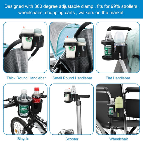 Accmor Universal Cup Holder - Stroller and Bike Cup Holder, 360° Rotatable Large Caliber Design for Stroller