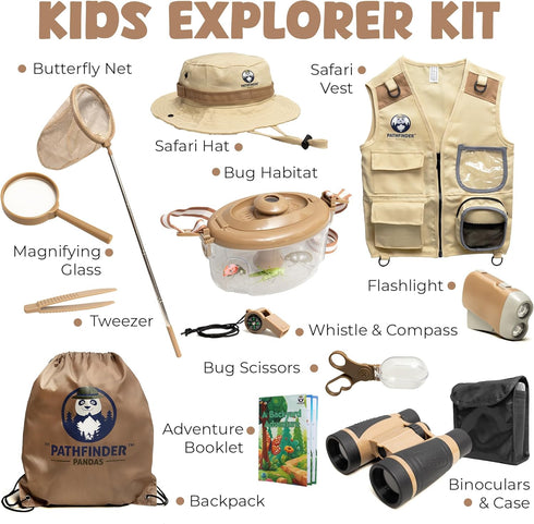 PATHFINDER PANDAS 7-12 Kids Explorer Kit with Safari Vest, Hat & More - Kids Bug Catching Kit with Adventure Guide