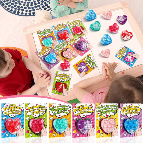 24 Pack SURCVIO Valentine Day Gifts for Kids, Pop Fidget Heart-Shaped Mini Push Bubble Sensory it Fingertip Keychain