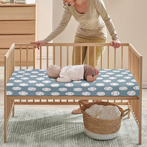 QINBEIDU 28"x52" Baseball Blue Fitted Crib Sheet American Sport Championship Patch Sports Standard Crib Mattress Fitted
