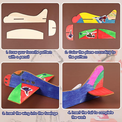 BAPHILE 12 Pack DIY Wood PlanesMini Airplane Paint and Decorate Wooden Airplane Craft Kits with Decorate Tools for Kids