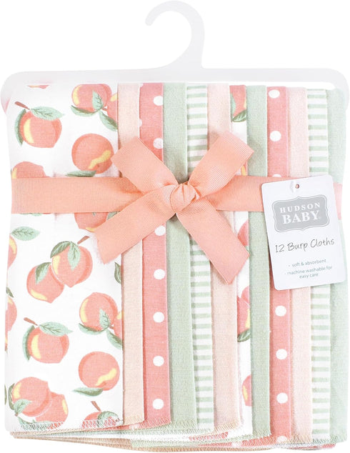 12pk, Hudson Baby Unisex Baby Flannel Burp Cloth Sweet Peach, One Size