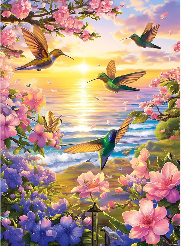 300 Pieces Puzzles for Adults - Hummingbird Beach Flower Puzzle, Gift for Family, 20.5x15IN