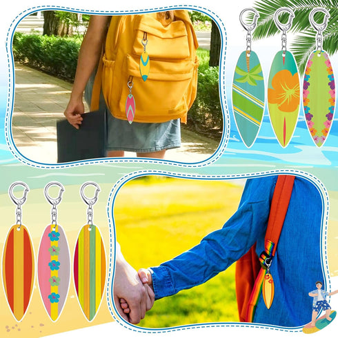 Bucherry 36 Pcs Beach Favors Keychain Gifts Set, Wooden Surfboard, Slippers, Sea Turtle, Coconut Tree Keychains (Flower)