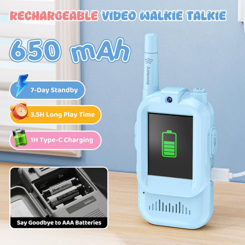 Alotwan 2 Pack 3-12 Video Walkie Talkie for Kids - Rechargeable Kids Walkie Talkies Long Range Radios, Video Intercom