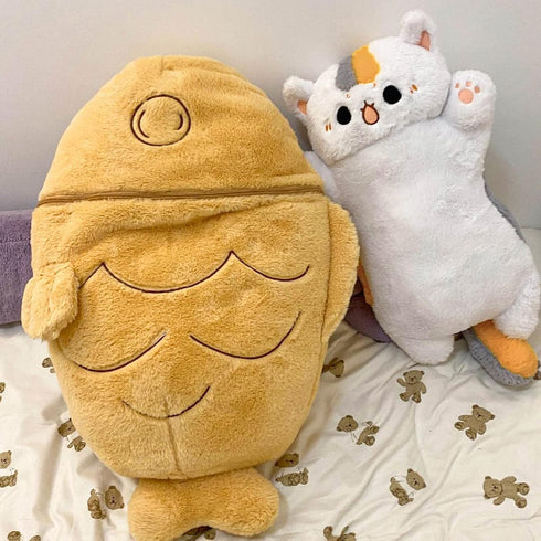 Ditucu 32 Inch Large Taiyaki Cat Plush Pillow, Cute Kitten Inside Fish 2 in 1 Stuffed Animals Toys