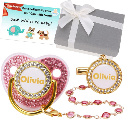 Custom Pacifier with Name, Bling Personalized Pacifier Set with Gift Box, Glitter