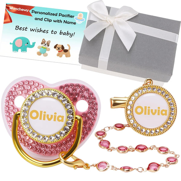 Custom Pacifier with Name, Bling Personalized Pacifier Set with Gift Box, Glitter