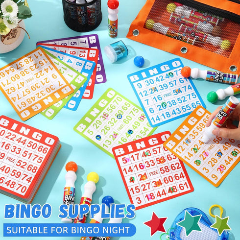 Set Night(0.5 oz) Crtiin Assorted Colors of Bingo Game Cards and Daubers Includes Bingo Paper Game Cards and Dot